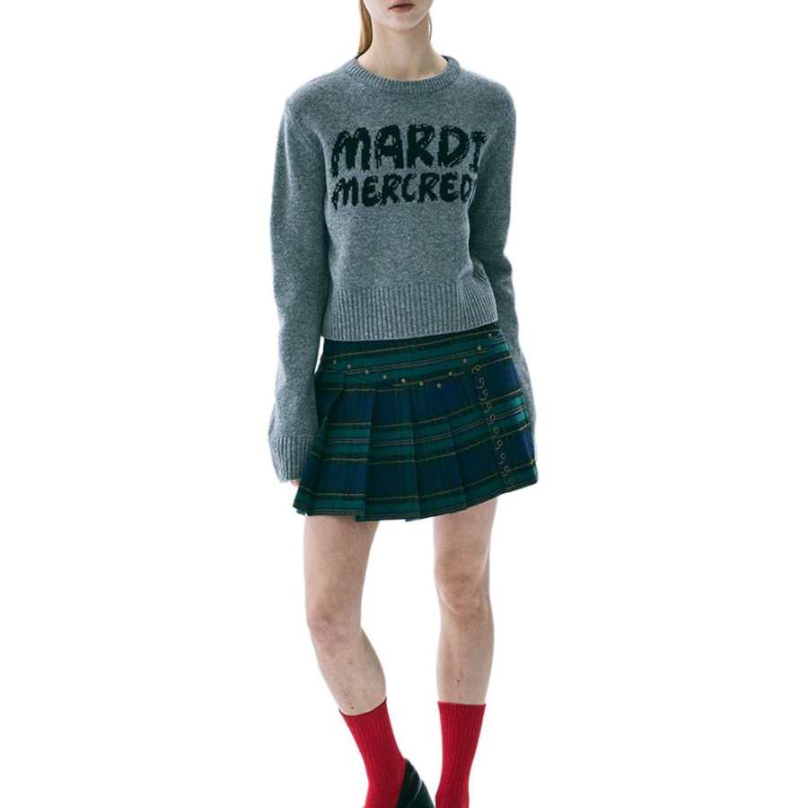 MARDI MERCREDI FW25 CASHMERE CROPPED ROUND NECK BRUSH LOGO CONTRAST_GREY BLACK Sweater Women's