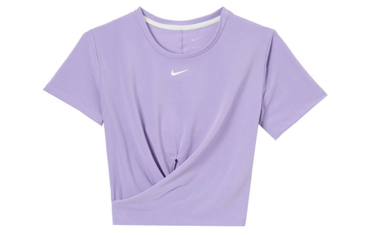 Nike Nike Dri-FIT One Luxe Logo Crewneck Twist-Front Pullover T-Shirt Purple