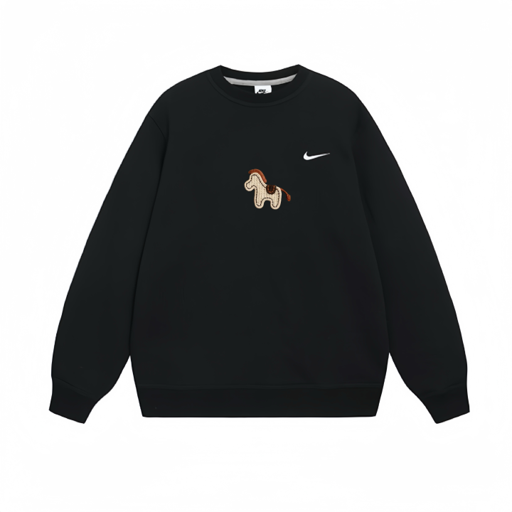 Nike Nike Khaki Pony Exquisite Embroidery Logo Print Pullover Fleece Lined Crew Neck Long Sleeved Sweatshirt Unisex