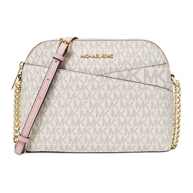 MICHAEL KORS Jet Set Travel Logo Printed Canvas Shoulder Bag, Crossbody Bag Medium Women's Beige & Pink