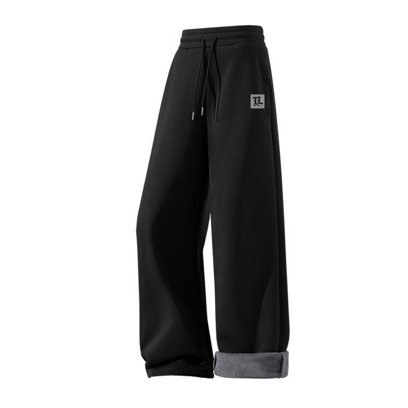 Tonlion Casual Pants Unisex Thickened And Fleece Lined Straight Fit Pants