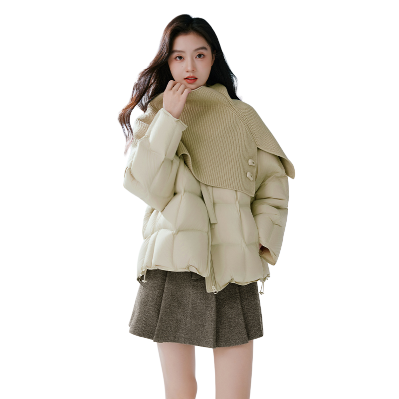 XIANGYING Down Jackets Women's Transparent Yellow Detachable Hood Moderate Puffer Jacket