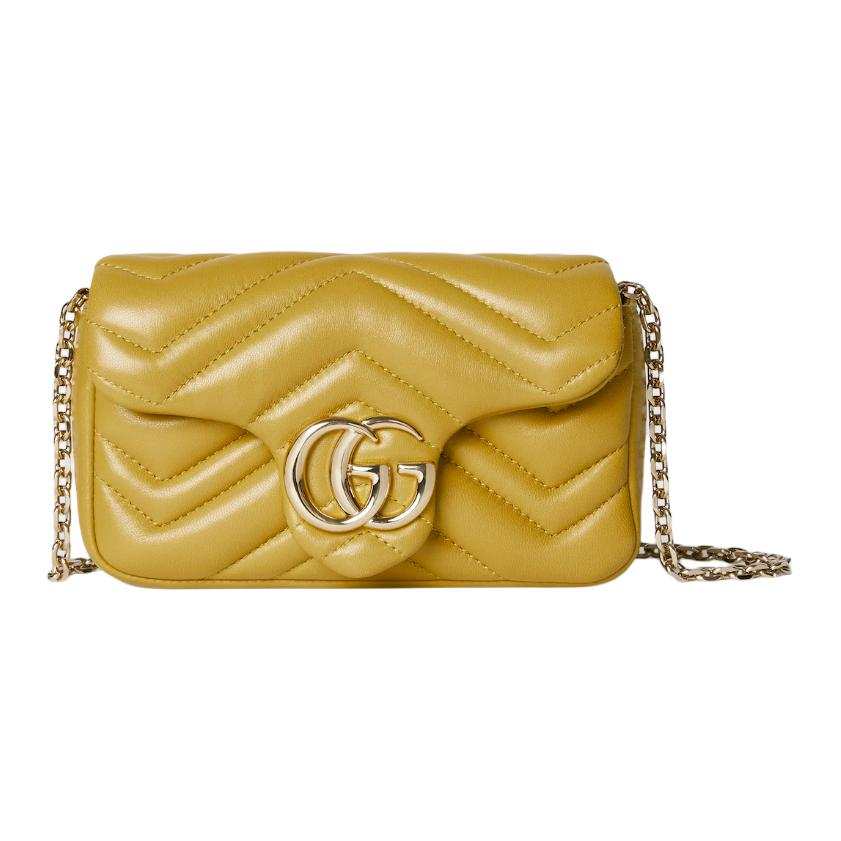 GUCCI GG Marmont Nappa Leather Shoulder Bag Mini Women's Mustard Yellow