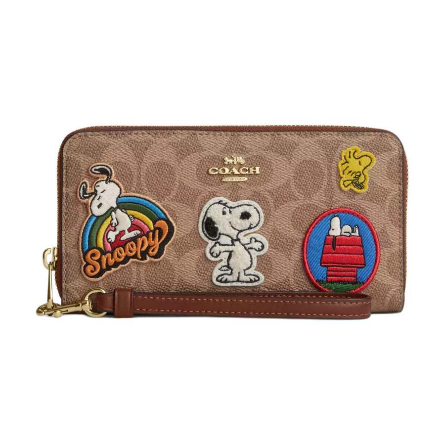 COACH COACH PEANUTS Collaboration Zip Around Coated Canvas Wallet Regular Women's Tan