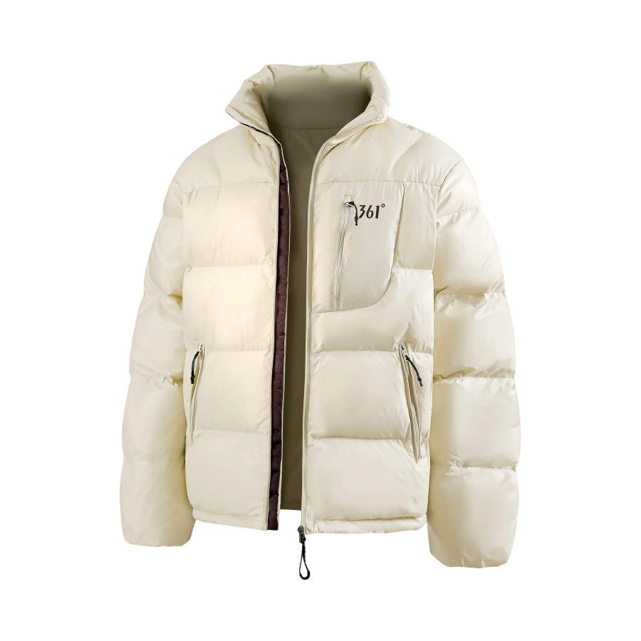 361° Puffer Jackets Unisex Sand Brown White Stand Collar Thickened Puffer Jacket