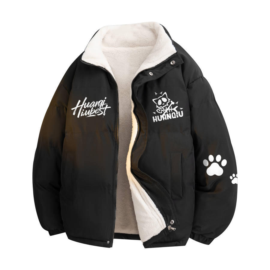 HUANQIU Puffer Jackets Unisex Stand Collar Fleece Lined Padded Puffer Jacket