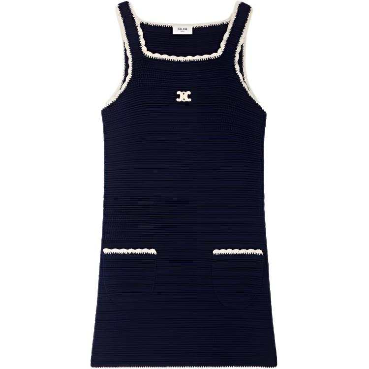 CELINE SS25 Sleeveless Dress Classic Fit Women's Marine Blue