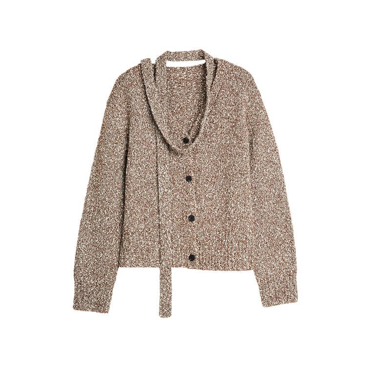 ELLE Sweaters Women's Coffee V Neck Moderate Cardigan