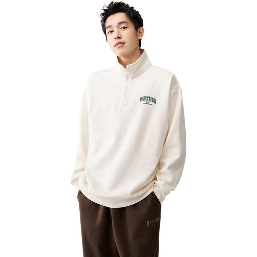 361° 361° Sweatshirts Men's Cream White Stand Collar Moderate Regular