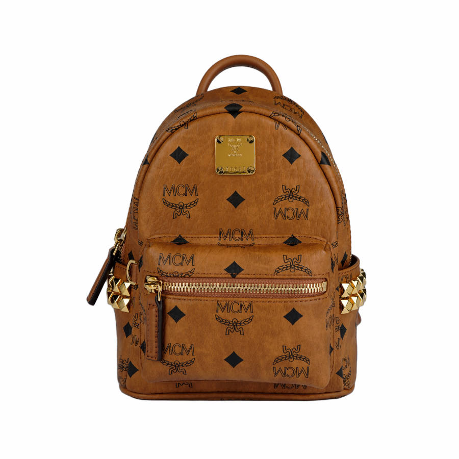 MCM MCM Stark Coated Canvas With Leather Backpack Women's Cognac Brandy