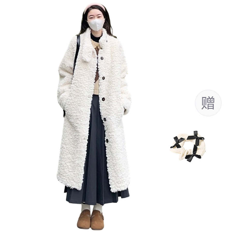 CPAURA Furs Women's Ecru+Hair Tie Comes With Stand Collar Thickened