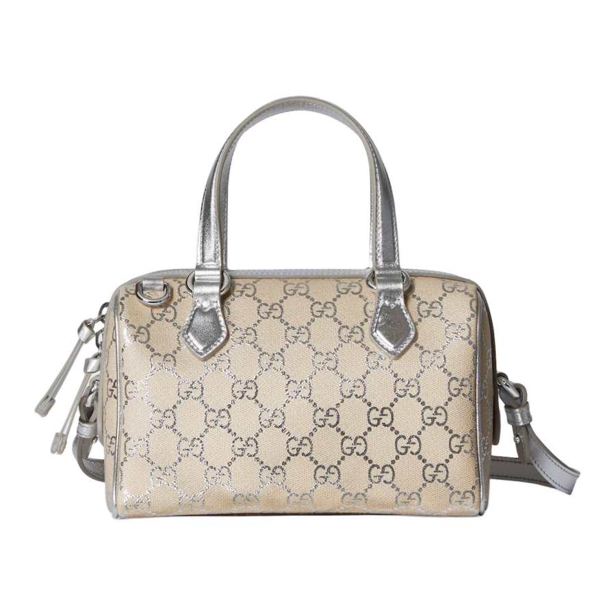 GUCCI GG Emblem Coated Fabric Handbag Small Women's Silver