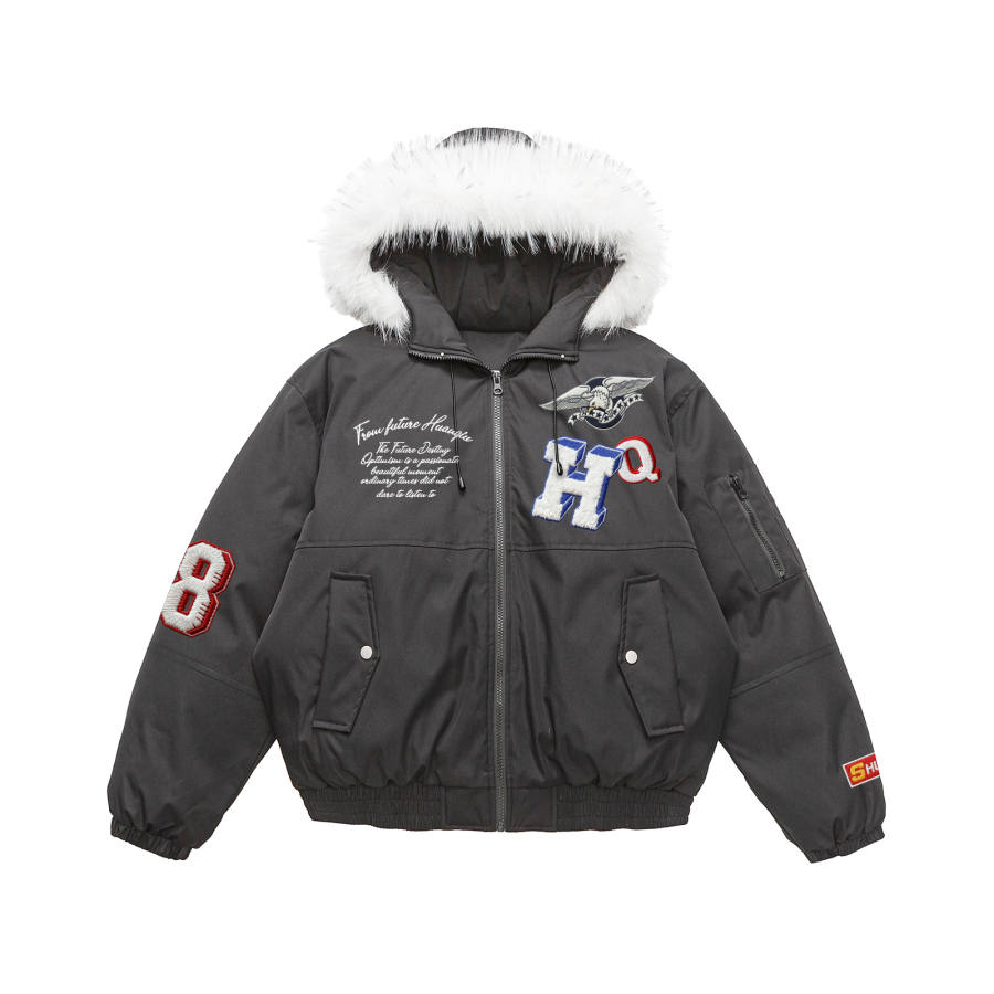 HUANQIU Puffer Jackets Unisex Hooded Thickened Cargo Puffer Jacket
