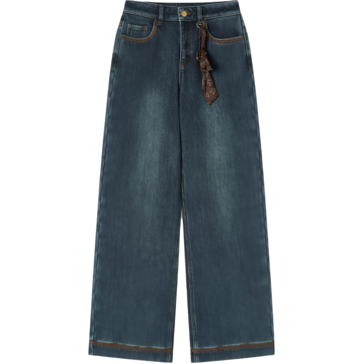 XIANGYING Jeans Women's Denim Blue Moderate Wide Leg Pants