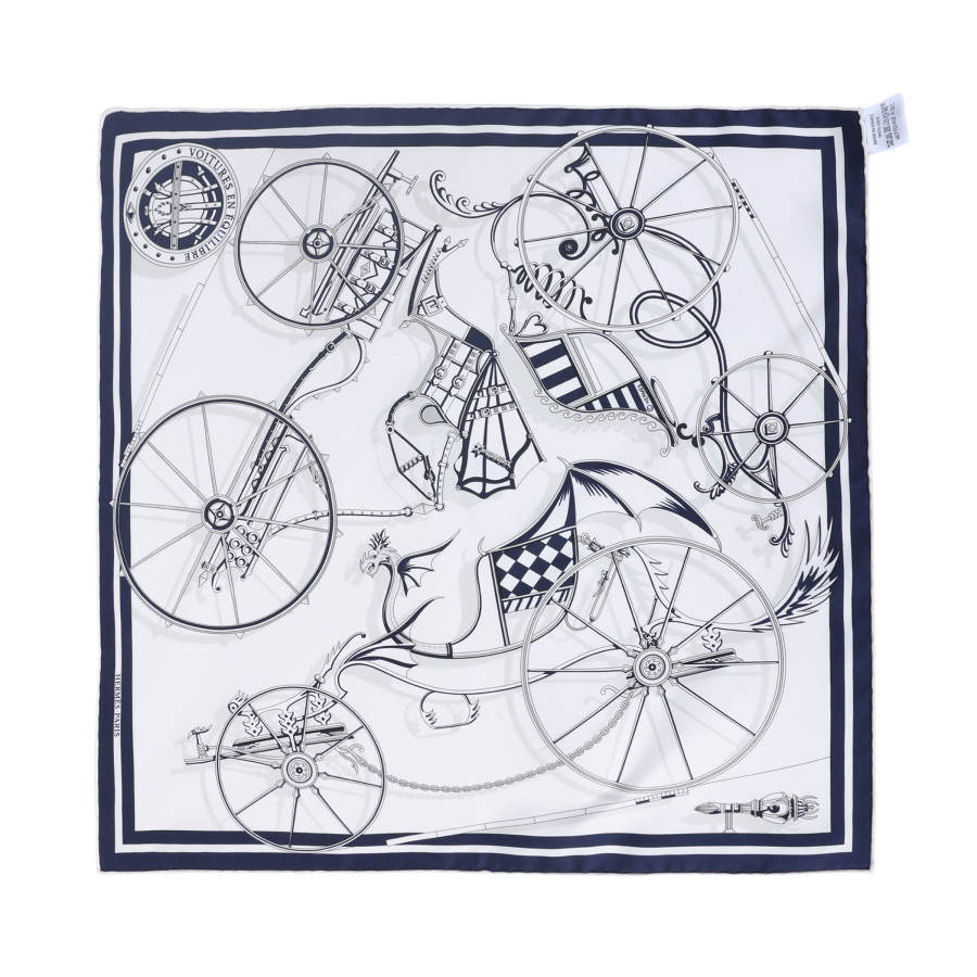 HERMES Balance Carts Mulberry Silk Scarves Women's Marine Blue