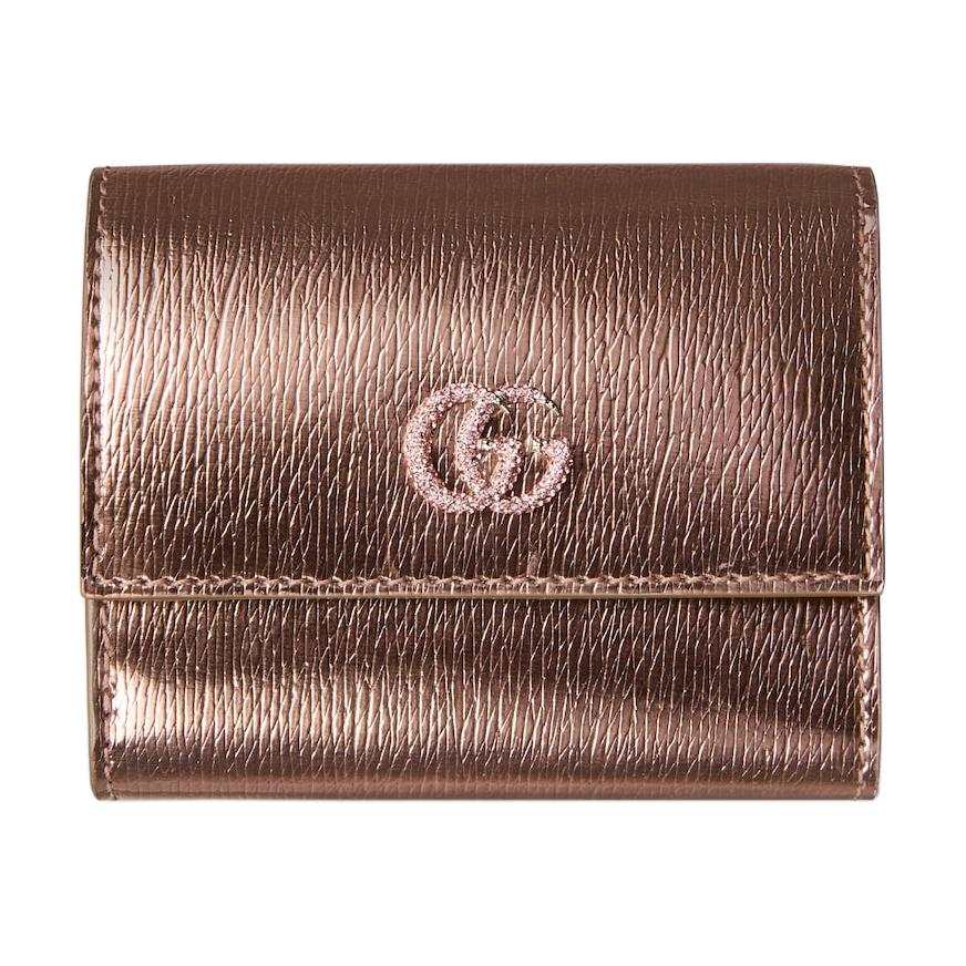 GUCCI GG Marmont Leather Wallet Mini Women's Champagne
