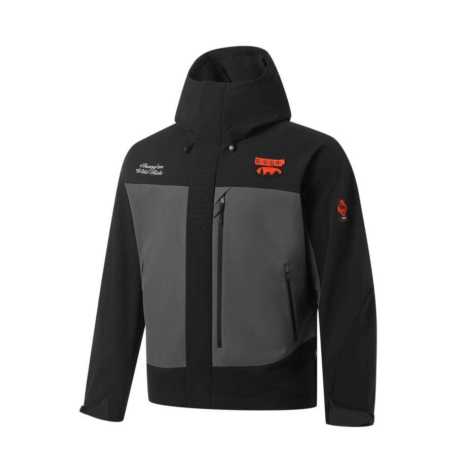 Li-Ning Li Ning Basketball Collection Anti Wu City Collection, Hooded Multicolor Letter Fleece Lined Trench Coat Men's