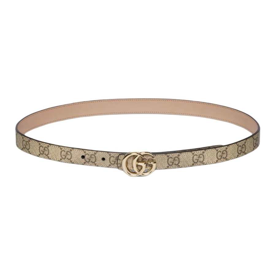 GUCCI GG Marmont Leather Canvas Leather Belts Women's Dark Brown/Beige Width 2cm