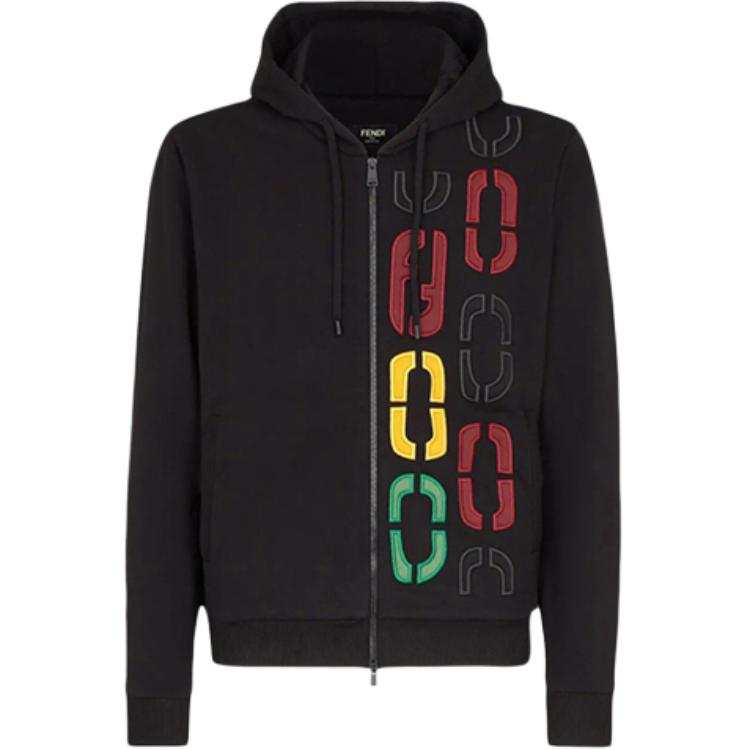 FENDI Sweatshirts Men's Black Hooded Moderate Regular