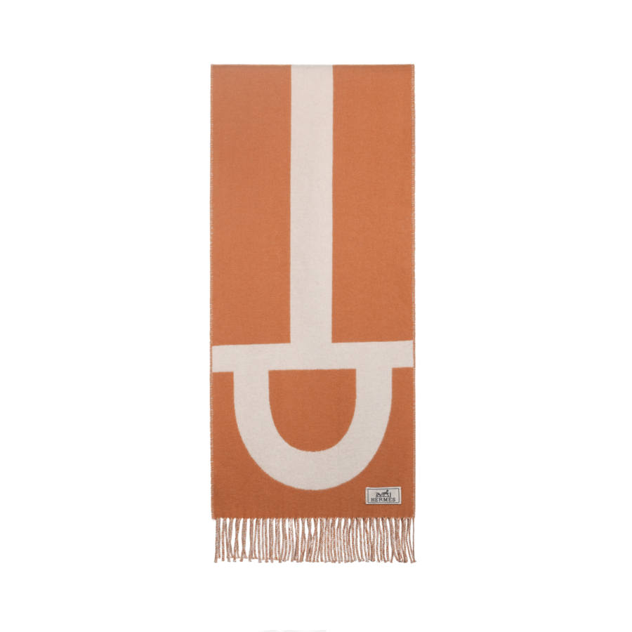 HERMES HERMES Cashmere Knit Scarves Unisex Orange