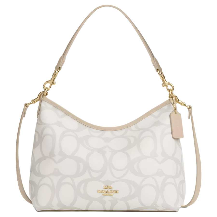 COACH LaurelSignature Coated Canvas Handbag, Shoulder Bag Large Women's Ecru