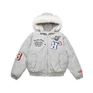 HUANQIU Puffer Jackets Unisex Hooded Moderate Patchwork Puffer Jacket