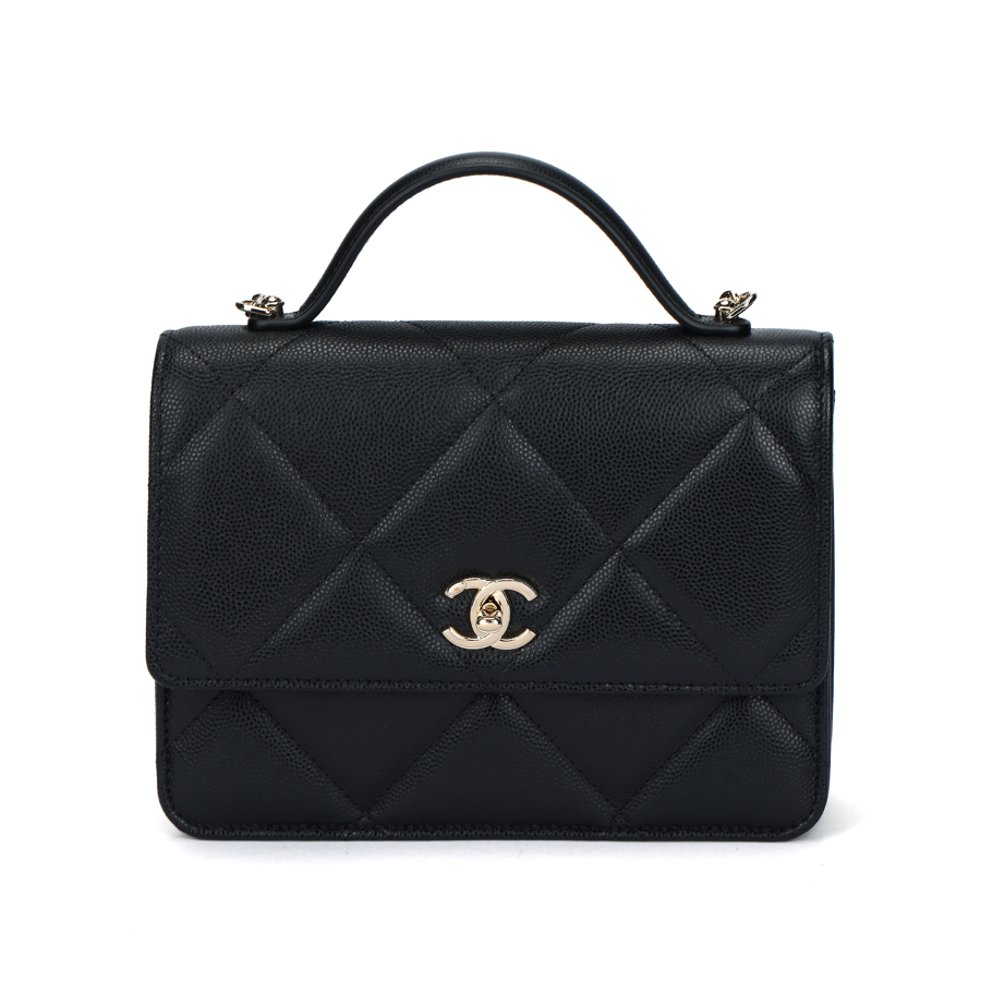 CHANEL Litchi, Cow Leather & Gold Metal Flap Bag Backpack Handbag Small Women's Black