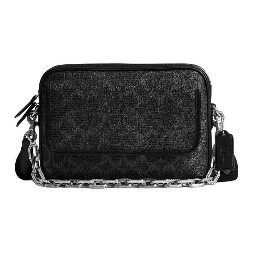 COACH Charter Coated Canvas And Refined Calfskin Shoulder Bag, Crossbody Bag Medium Men's Black
