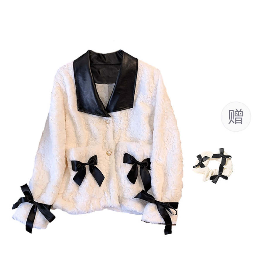 CPAURA Furs Women's White Comes With Hair Tie Lapel Thickened