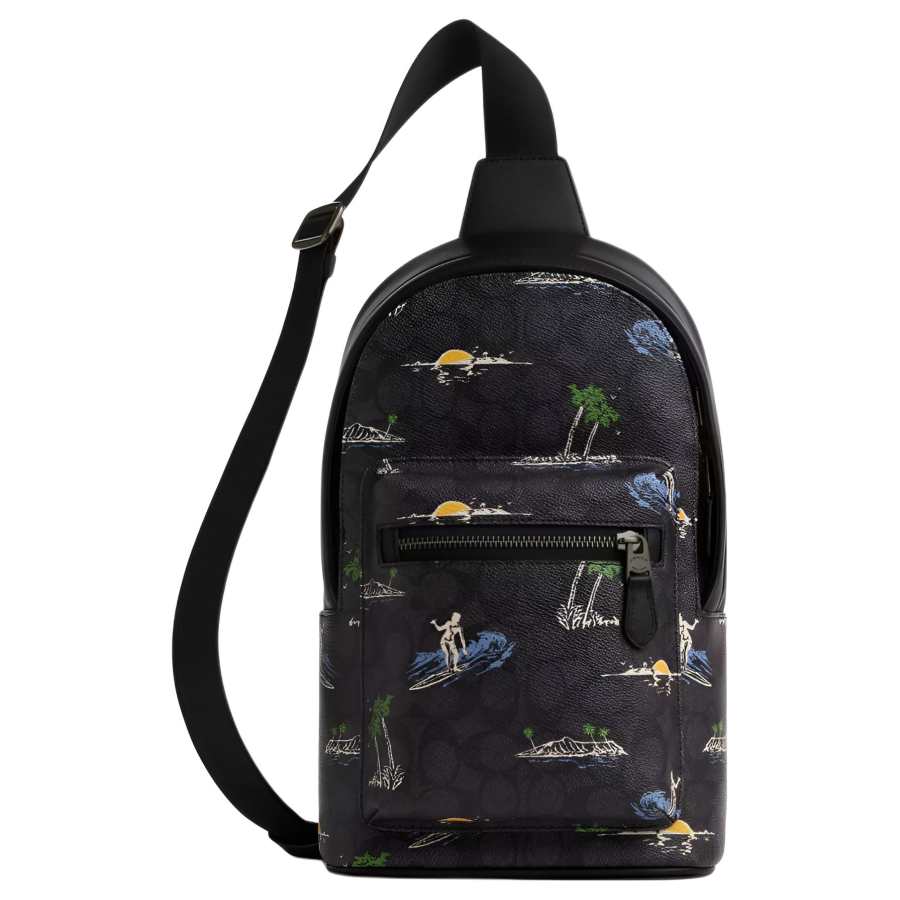 COACH Waist Signature Coated Canvas With Smooth Calfskin Fanny Pack Small Unisex Black