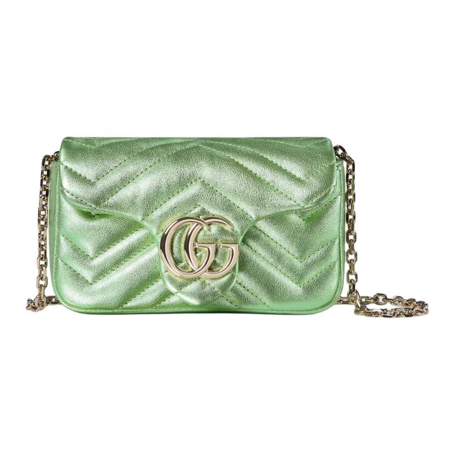 GUCCI GG Marmont Leather Crossbody Bags Mini Women's Light Green & Lurex