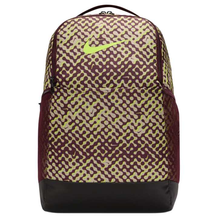 Nike Nike Brasilia Polyester Backpack Medium Unisex Burgundy Red & Black & Neon Green
