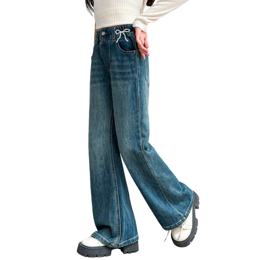 Lanza Casual Jeans Winter Fleece Lined Versatile Stylish Bootcut Pants Blue Teenagers
