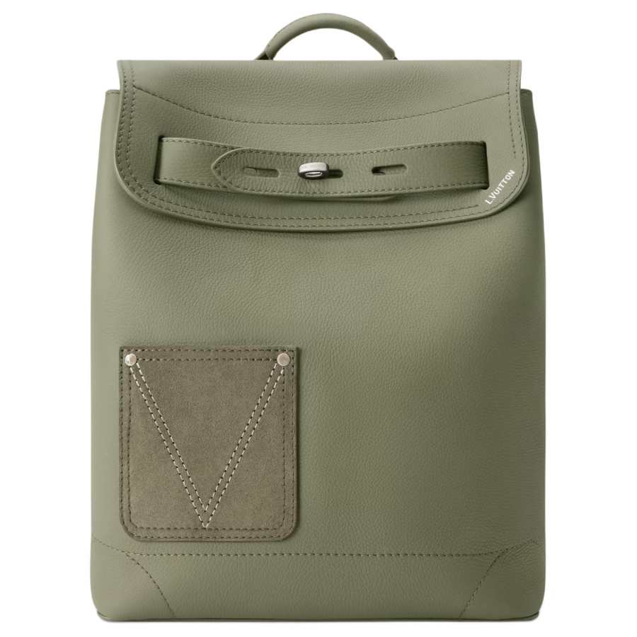 LOUIS VUITTON Steamer LV Touch Cow Leather Backpack Men's Khaki Green
