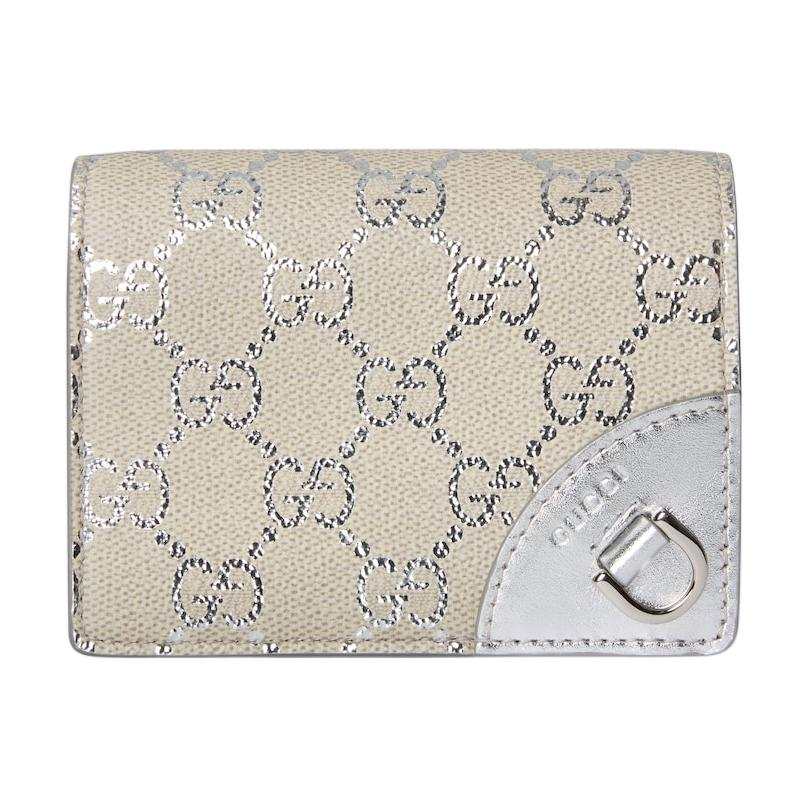 GUCCI GG Emblem Coated Textile, Leather Wallet Small Women's Beige & Silver