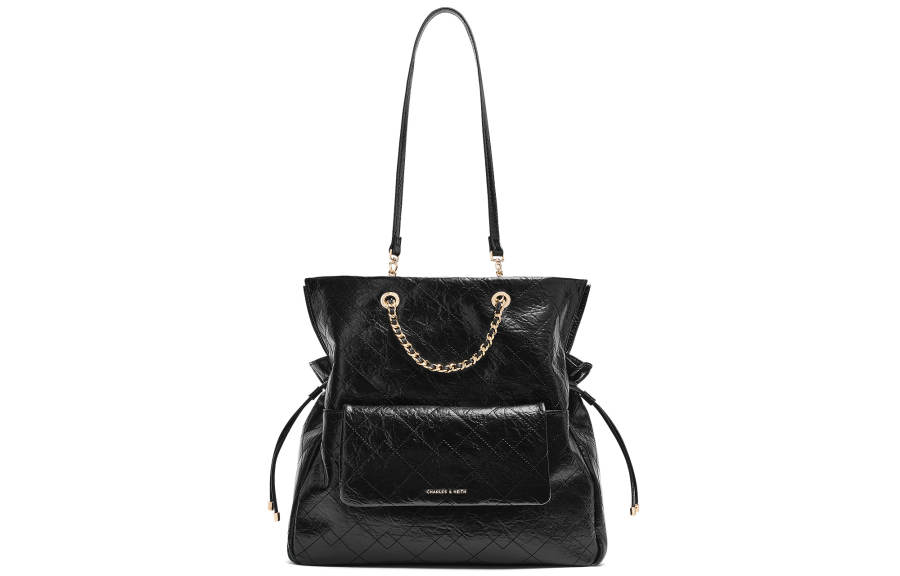 CHARLES&KEITH Pu One Shoulder Handbag Large Women's Black/Cream Milk White