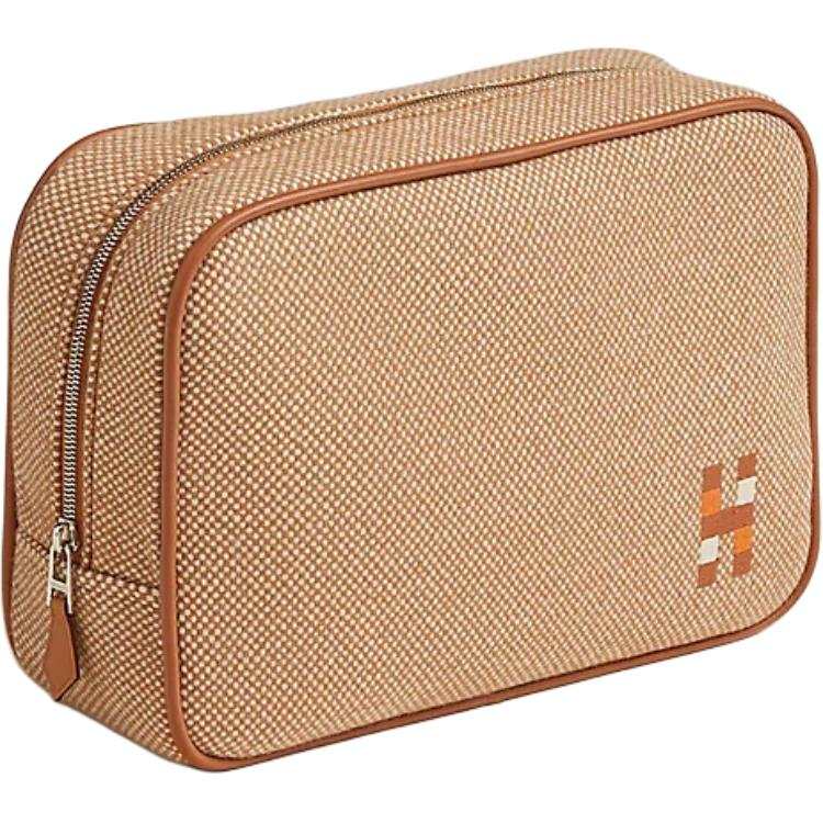 HERMES Cavaliere Merino Wool Polyester Calfskin Clutch Small Unisex Black Rye