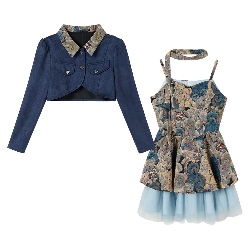 FABRIC PIG Two Piece Skirt Sets Women's Dress+Coat Crew Neck Moderate Short