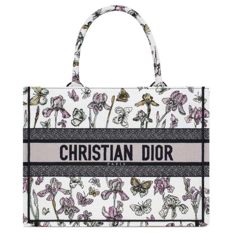 DIOR BookTote Cotton With Cow Leather Tote Handbag Medium Women's Milk White