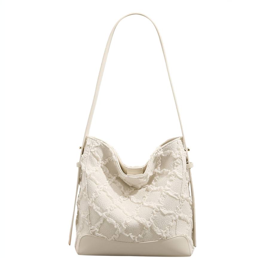 PAYOT Nylon, Synthetic Leather Portable Crossbody Bag, Shoulder Bag Regular Women's Ecru