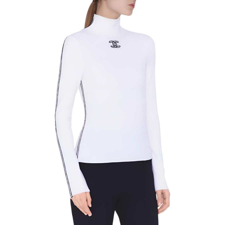 CHANEL Sweaters Women's Black White Turtleneck Moderate Other