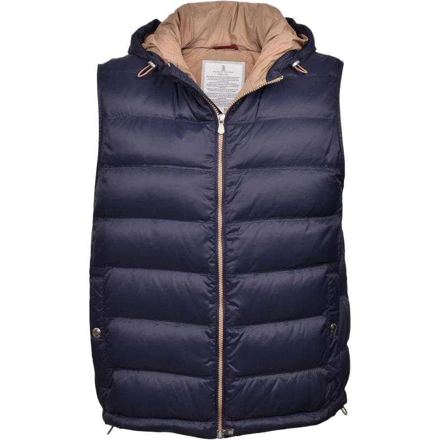 Brunello Cucinelli Vests Men's Blue Hooded Non Detachable Moderate Other