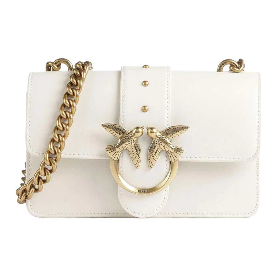 PINKO LOVE Fine Grain Cow Leather Crossbody Bag, Shoulder Bag Mini Women's Cream White