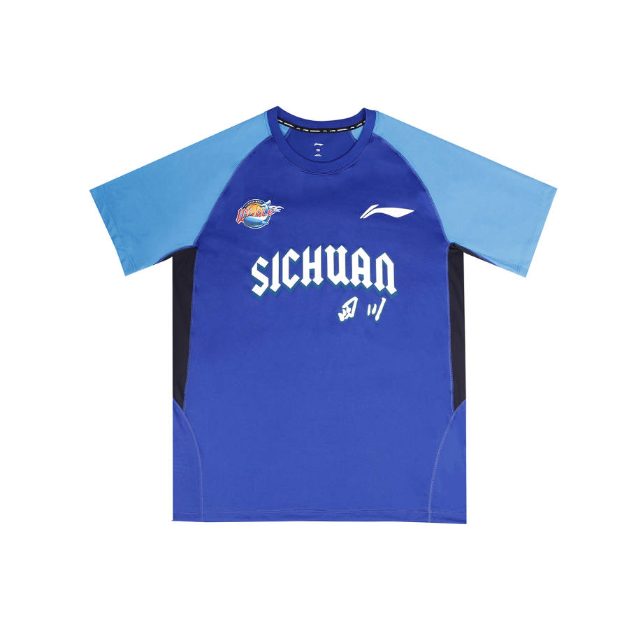 Li-Ning Li Ning T Shirts Unisex Sichuan Team, Blue Crew Neck Thin
