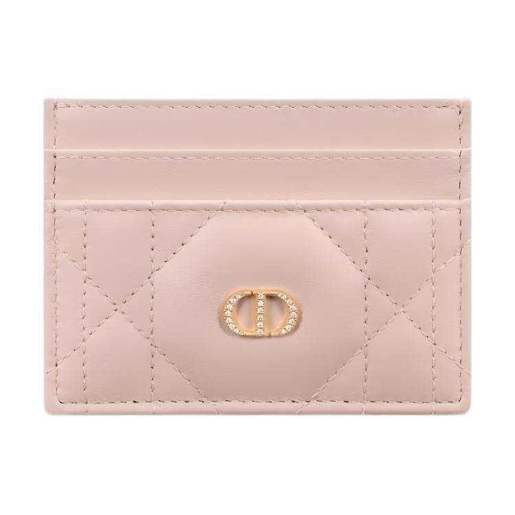 DIOR CaroFreesia Sheepskin Card Holder Unisex Pink