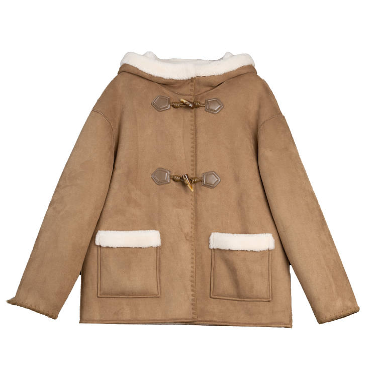 ELLE Velvet Jackets Women's Dark Brown Hooded Moderate