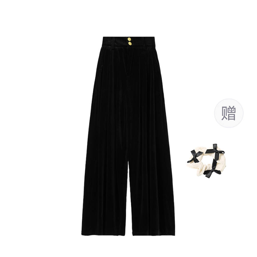 CPAURA Casual Pants Women's Black Regular+Hair Tie Comes With Moderate Wide Leg Pants