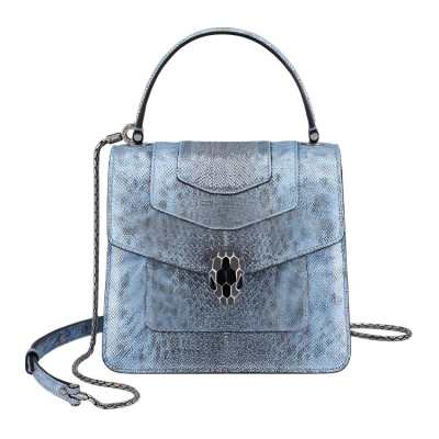 BVLGARI Serpenti Forever Water Snake Skin Handbag Women's Blue