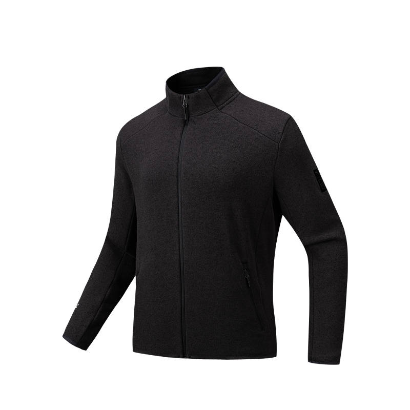 Anta Winter POLARTEC Fleece Lined Knitted Fabric Puffer Jacket Unisex AC1601SH Basic Black Dual Dye Heather Gray