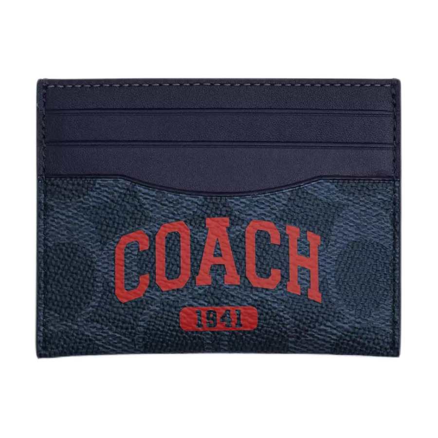 COACH Signature Coated Canvas With Calfskin Card Holder Men's Blue